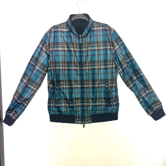 Armani Collezioni Other - Armani Collezioni Reversible Jacket Size 54 Hood black and Teal plaid Water